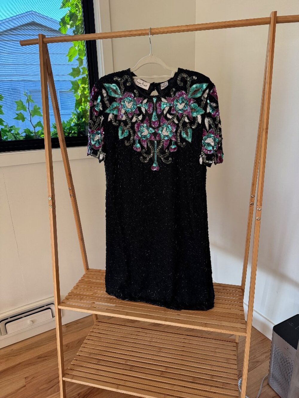 Vintage 100% Silk Beaded Dress sz XL
